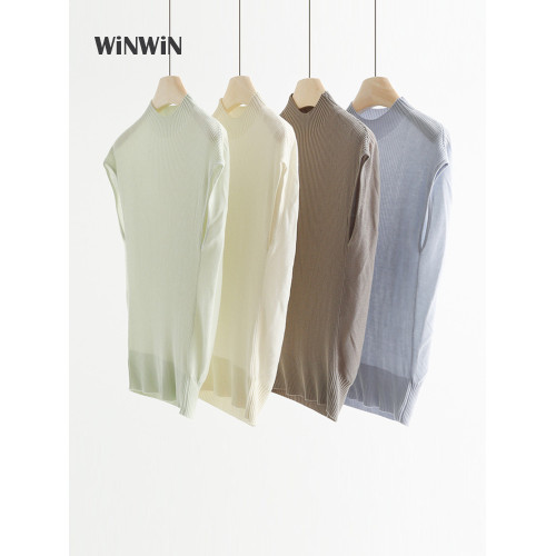 天絲+桑蠶絲半高領針織衫女夏季新款無袖修身顯瘦打底衫內搭上衣