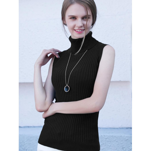 2024年秋冬新款黑色高領無袖毛衣背心坎肩護脖內搭針織打底衫女裝