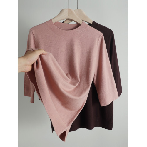 圓領五分袖打底衫女秋季新款中袖內搭針織衫洋氣寬松大碼百搭上衣