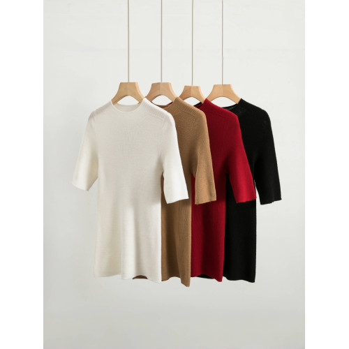 溫爾家 半高領領精紡48支美麗諾羊毛打底衫2025女秋季無縫針織衫