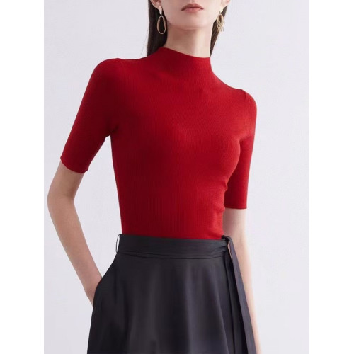 溫爾家 半高領領精紡48支美麗諾羊毛打底衫2025女秋季無縫針織衫