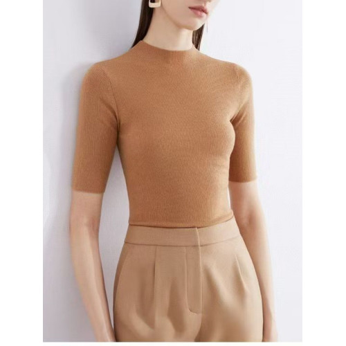 溫爾家 半高領領精紡48支美麗諾羊毛打底衫2025女秋季無縫針織衫