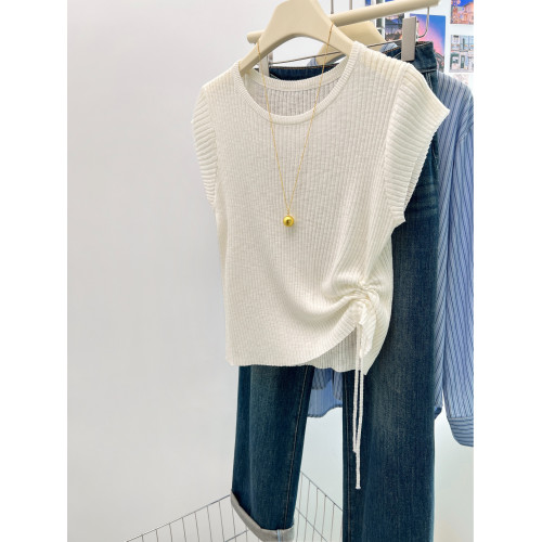 夏季新款高級感圓領薄款短袖冰絲針織衫女氣質修身顯瘦打底衫上衣