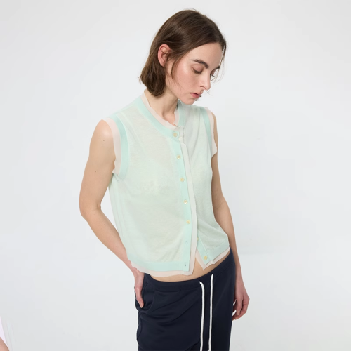 ArrivingArrive 撞色拼接圓領馬甲女夏季新款薄款針織背心打底衫