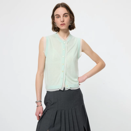 ArrivingArrive 撞色拼接圓領馬甲女夏季新款薄款針織背心打底衫