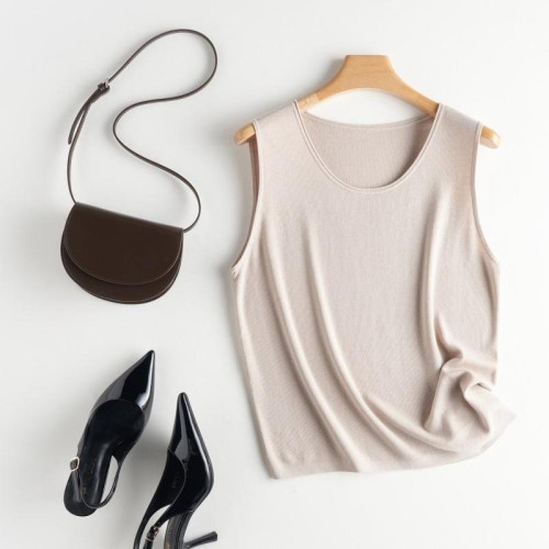 桑蠶絲無袖背心女圓領萊賽爾天絲寬松吊帶針織打底衫輕薄款2025夏