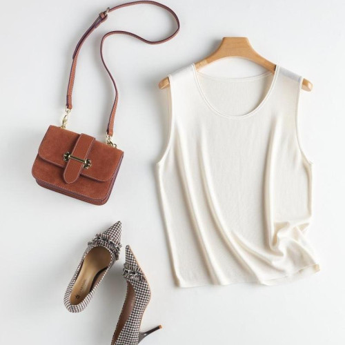 桑蠶絲無袖背心女圓領萊賽爾天絲寬松吊帶針織打底衫輕薄款2025夏