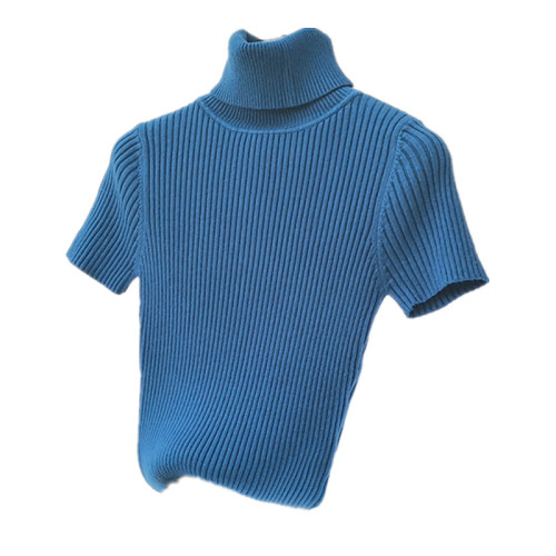 半袖針織衫女2024秋冬新款套頭高領短袖毛衣翻領打底衫修身顯瘦潮