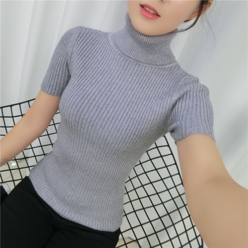 半袖針織衫女2024秋冬新款套頭高領短袖毛衣翻領打底衫修身顯瘦潮