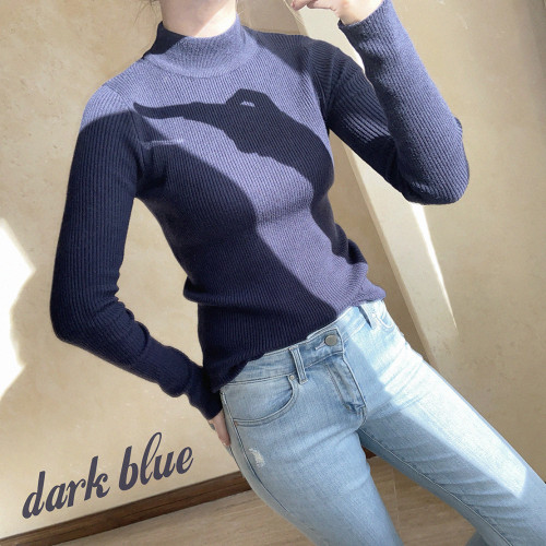 包芯紗 純色基礎款 修身 軟薄 半高領 針織衫 打底衫 K