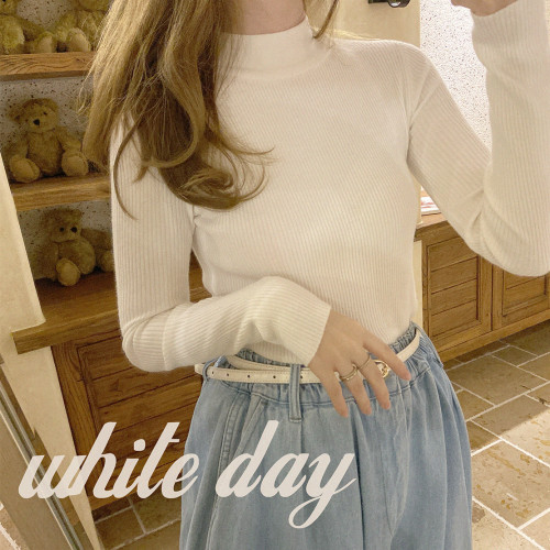 包芯紗 純色基礎款 修身 軟薄 半高領 針織衫 打底衫 K