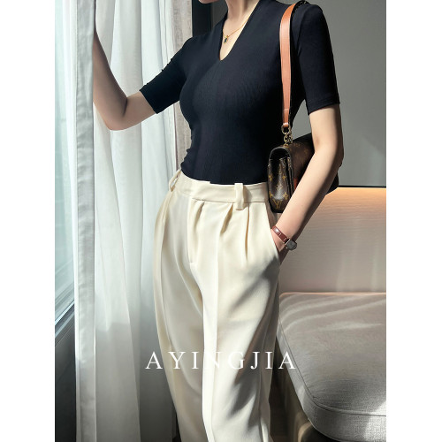 AYINGJIA V領高級感打底衫女內搭春秋季設計感氣質顯瘦針織衫上衣