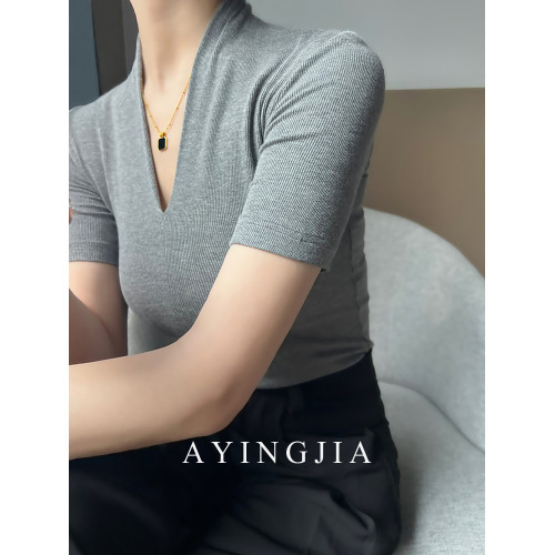 AYINGJIA V領高級感打底衫女內搭春秋季設計感氣質顯瘦針織衫上衣