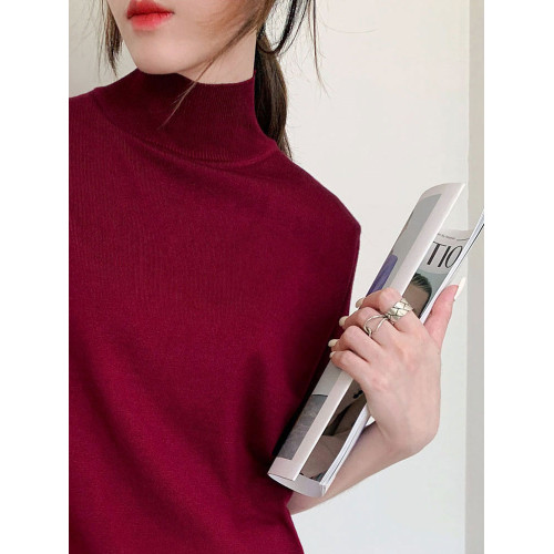 秋冬中長款半高領五分袖針織打底衫連衣裙純色直筒寬松顯瘦女上衣