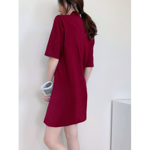 秋冬中長款半高領五分袖針織打底衫連衣裙純色直筒寬松顯瘦女上衣