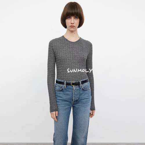 瑞典小衆tt 22春款 簡約通勤 圓領柔軟羊毛絞花針織衫打底衫毛衣