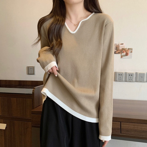 胖mm寬松遮肉顯瘦v領長袖針織打底衫女秋冬大碼減齡百搭女士毛衣