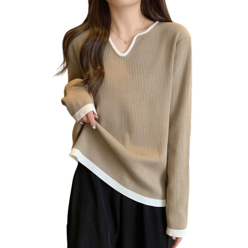 胖mm寬松遮肉顯瘦v領長袖針織打底衫女秋冬大碼減齡百搭女士毛衣