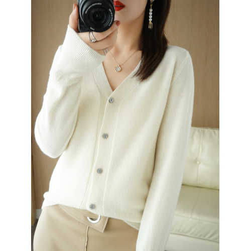 100純羊毛開衫外套女針織打底衫V領2025年春季新款外搭羊絨毛衣女