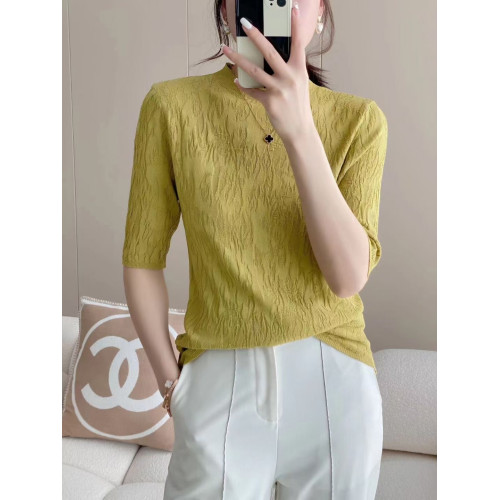 春夏薄款半高領中袖冰絲針織衫上衣女外穿洋氣百搭寬松螺紋打底衫