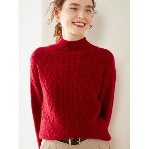 2024秋冬款重磅三股加厚半高領羊絨衫女軟糯親膚山羊絨毛衣打底衫