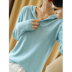 純棉連帽衛衣女春秋薄款寬松長袖帶帽針織打底衫內搭毛衣洋氣上衣