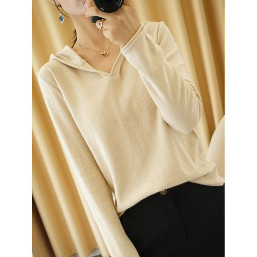 純棉連帽衛衣女春秋薄款寬松長袖帶帽針織打底衫內搭毛衣洋氣上衣