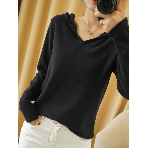 純棉連帽衛衣女春秋薄款寬松長袖帶帽針織打底衫內搭毛衣洋氣上衣