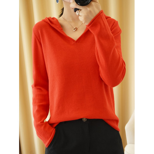 純棉連帽衛衣女春秋薄款寬松長袖帶帽針織打底衫內搭毛衣洋氣上衣