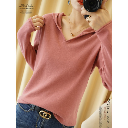 純棉連帽衛衣女春秋薄款寬松長袖帶帽針織打底衫內搭毛衣洋氣上衣