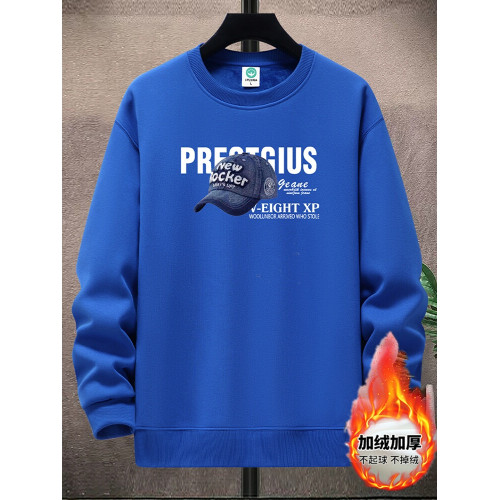 秋冬純棉圓領加絨衛衣青少年學生寬松休閒套頭打底衫加厚保暖上衣