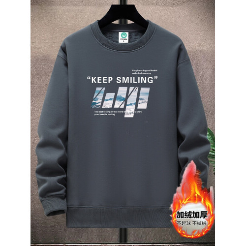 秋冬純棉圓領加絨衛衣青少年學生寬松休閒套頭打底衫加厚保暖上衣