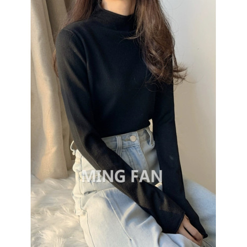 G2025年新款秋冬季女裝純色半高領厚實針織打底衫毛衣搭外套上衣