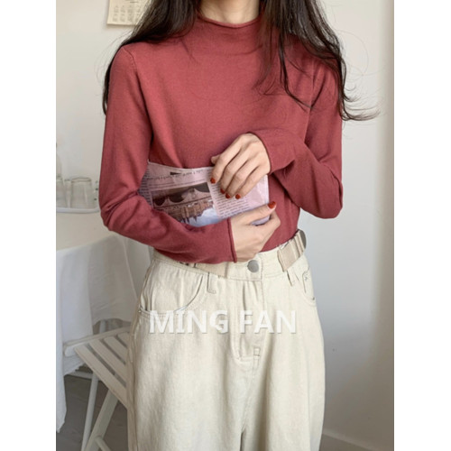 G2025年新款秋冬季女裝純色半高領厚實針織打底衫毛衣搭外套上衣