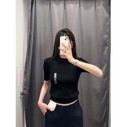 BAN WAY 秋冬款甜美修身純色羅紋針織衫五分袖短款打底衫上衣女