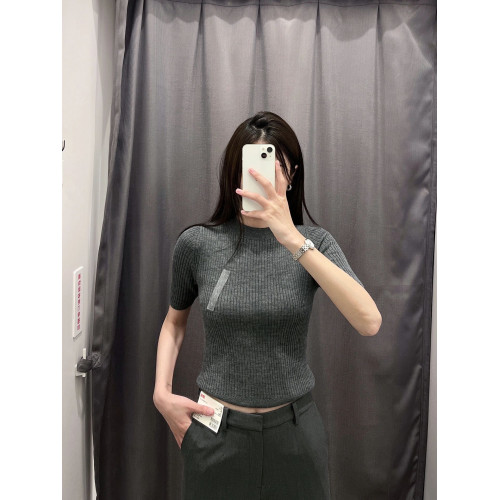 BAN WAY 秋冬款甜美修身純色羅紋針織衫五分袖短款打底衫上衣女