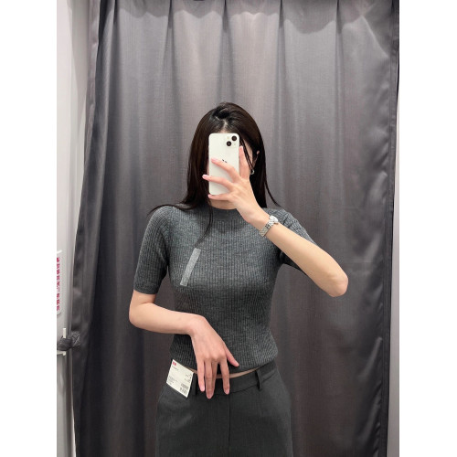 BAN WAY 秋冬款甜美修身純色羅紋針織衫五分袖短款打底衫上衣女