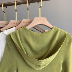 25早春新款！洋氣時髦針織衫無縫羊毛軟糯拉鍊半開襟連帽打底衫女