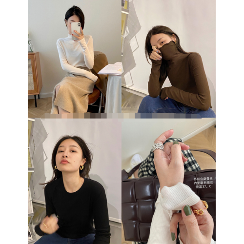 bi入打底～桑蠶絲保暖髮熱加絨內搭打底衫女秋冬半高領針織衫