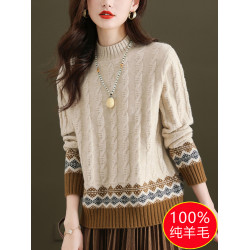 100純羊毛打底衫2024新款女秋冬時尚洋氣時髦毛衣半高領羊絨上衣