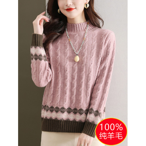 100純羊毛打底衫2024新款女秋冬時尚洋氣時髦毛衣半高領羊絨上衣