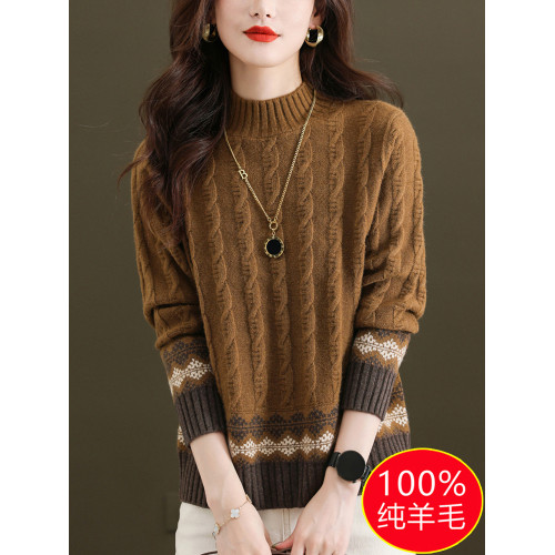 100純羊毛打底衫2024新款女秋冬時尚洋氣時髦毛衣半高領羊絨上衣