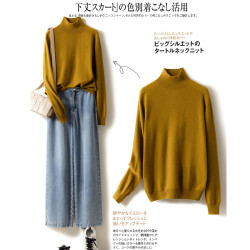秋冬新款羊絨衫女半高領套頭寬松保暖毛衣純色短款羊毛針織打底衫