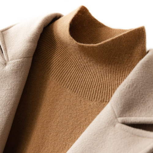 秋冬新款羊絨衫女半高領套頭寬松保暖毛衣純色短款羊毛針織打底衫