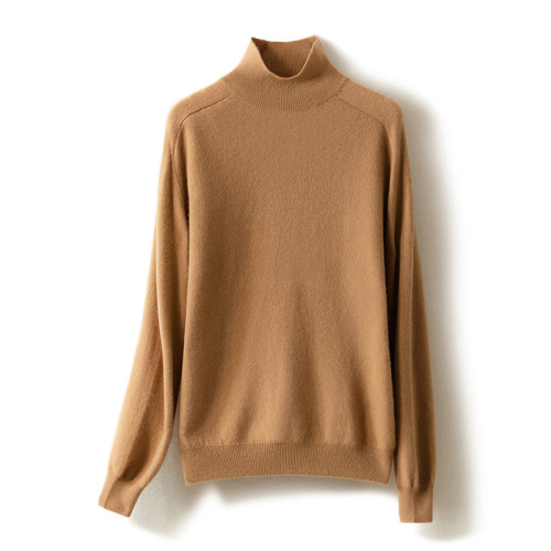 秋冬新款羊絨衫女半高領套頭寬松保暖毛衣純色短款羊毛針織打底衫