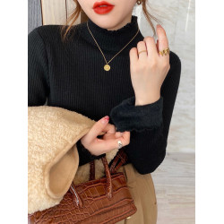 一體絨半高領毛衣女秋冬季加絨加厚高中初中學生內搭衣針織打底衫