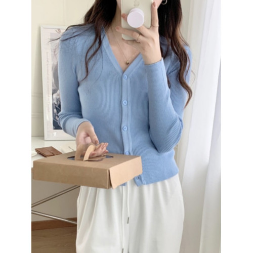 藍色毛衣打底衫女2025新款早春v領針織開衫高級感超好看上衣外套