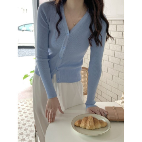 藍色毛衣打底衫女2025新款早春v領針織開衫高級感超好看上衣外套