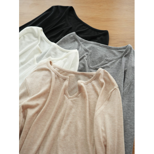 萊賽爾+羊毛 女士亨利領針織衫 柔軟垂感罩衫 打底衫 春秋款女裝