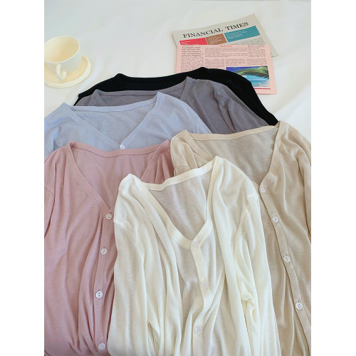 萊賽爾柔軟透氣薄款防曬衣針織開衫女夏季外搭長袖寬松垂感打底衫